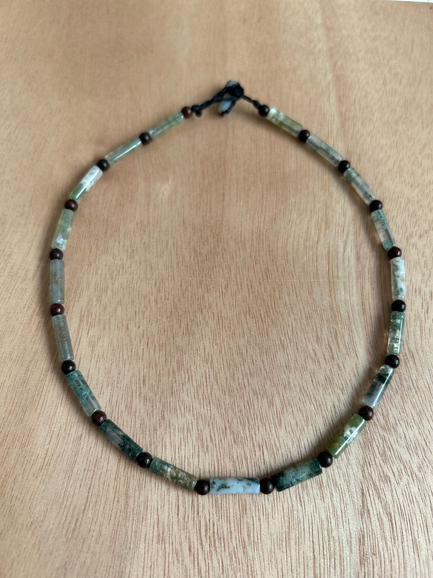 14.5” Tree Moss Agate Tube Bead Choker