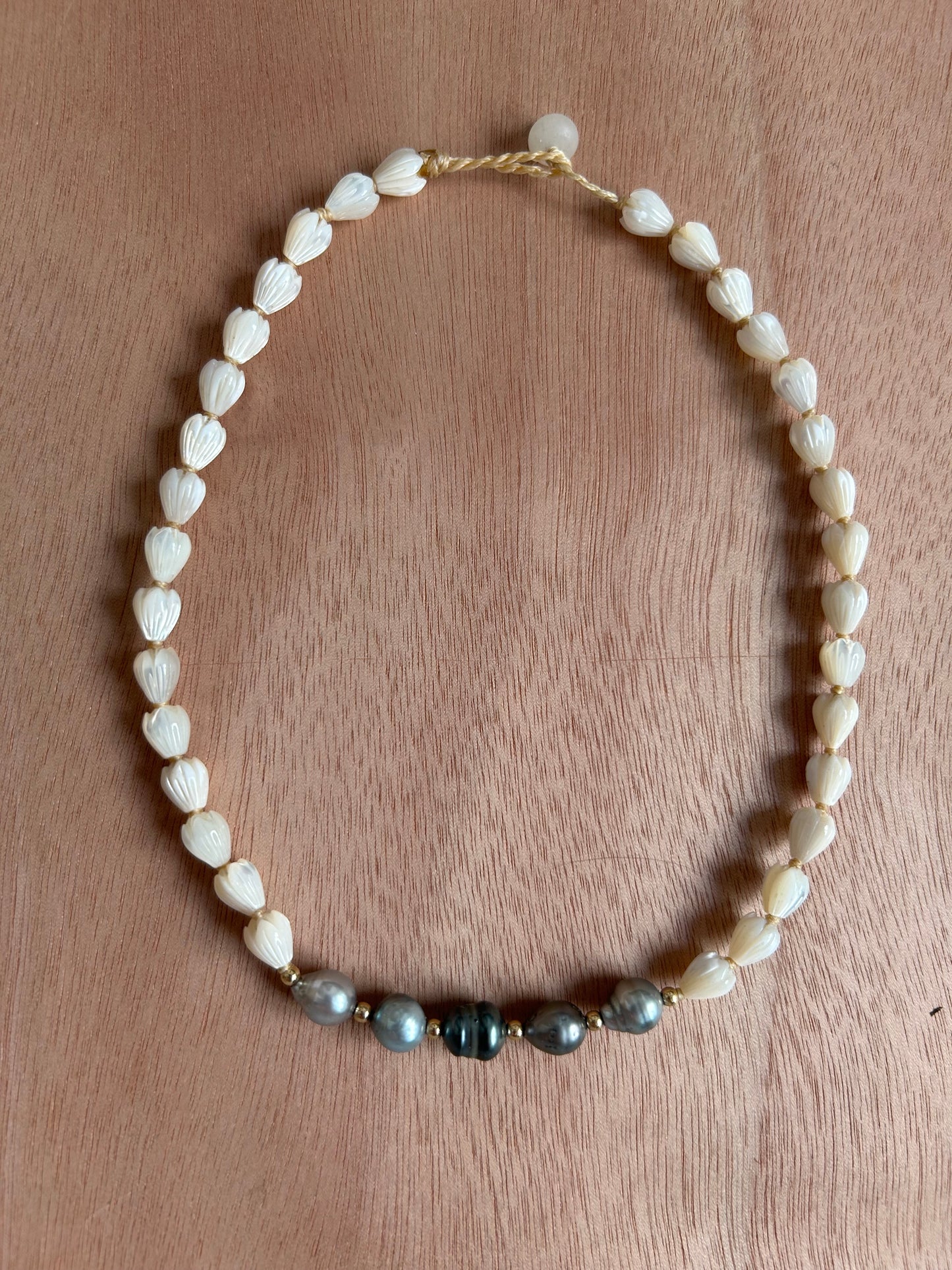 16” Ocean Blue Tahitian Pearl and M.O.P Pikake Choker