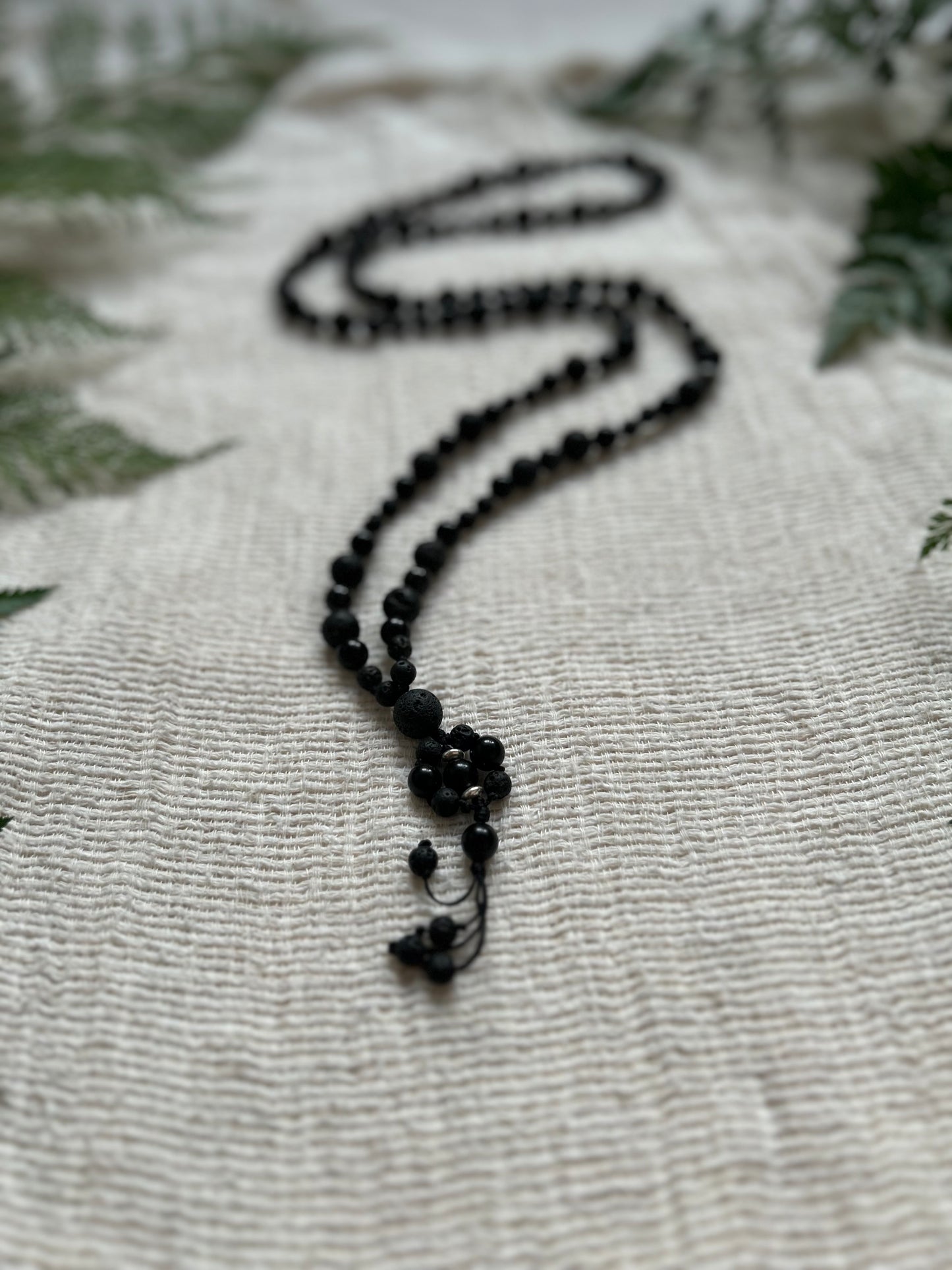 Mala Inspired Obsidian and Lavastone Necklace