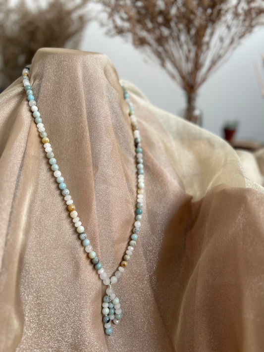 Amazonite and White Jade Mala