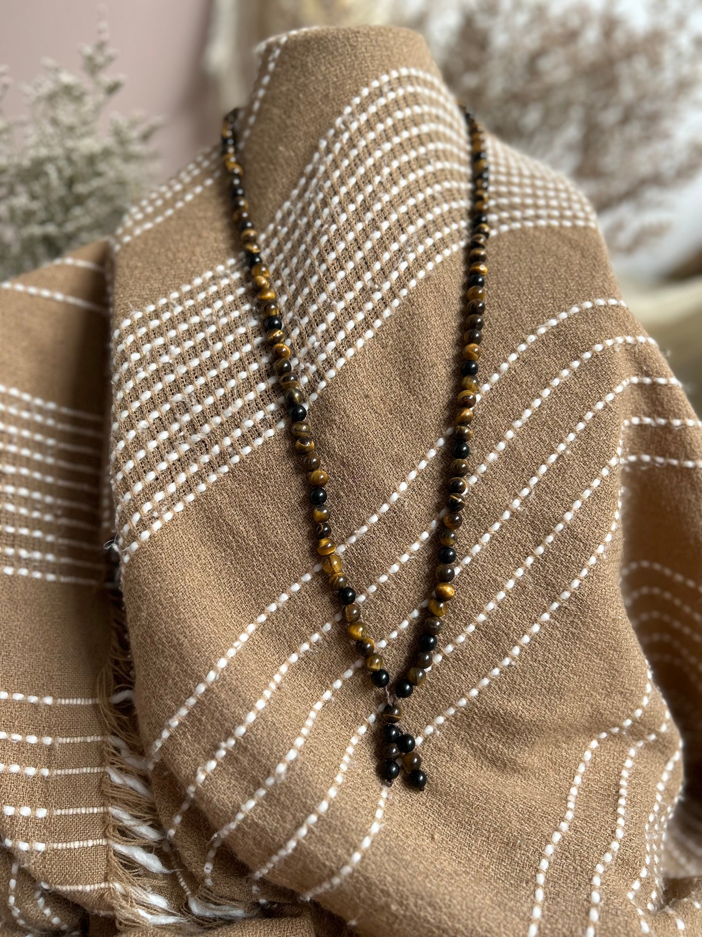 Tiger’s Eye Mala Inspired Necklace